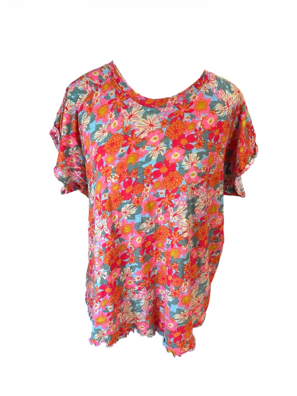 NATURAL LIFE Pink & Orange Floral Short Sleeve Tee